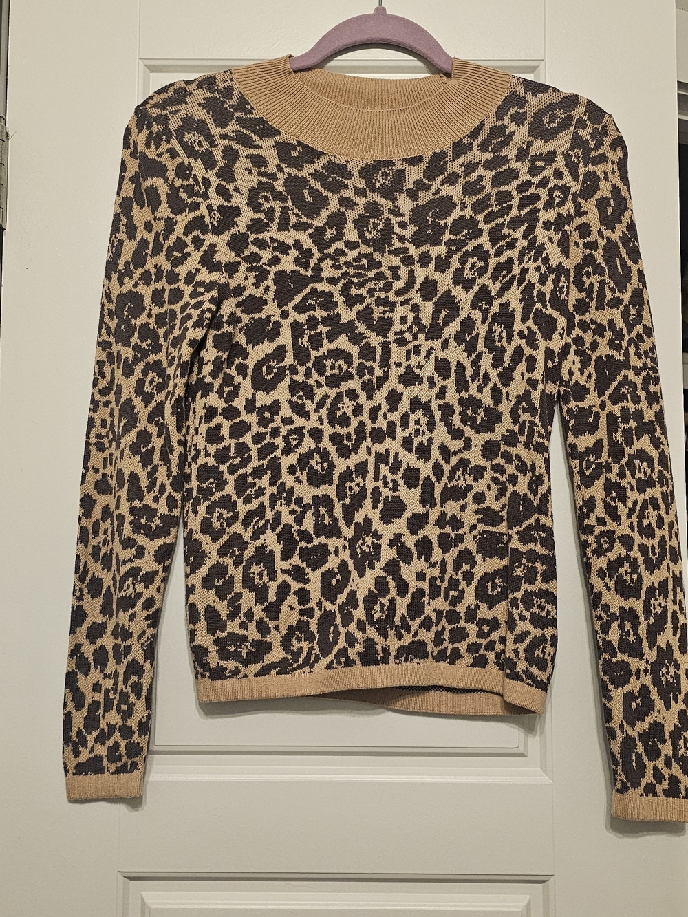 Express Leopard-Print Crewneck Sweater in Brown and Tan